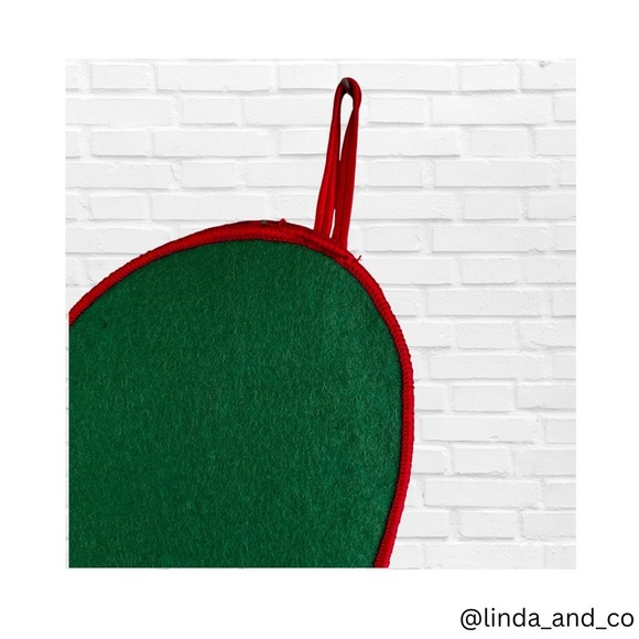 Christmas Stocking with Red White and Green Striped Bow Green Felt Dog Bone - Picture 4 of 10